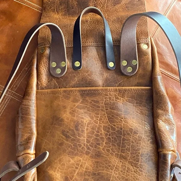 Peanut Bison Large Drawstring Leather Backpack GoForthgoods - Picture 3 of 7